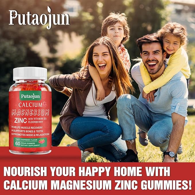 High Absorption Calcium Magnesium Zinc Gummies, Sugar Free Calcium Magnesium Zinc Supplement with D3 | Bone & Teeth Strength | Muscle & Nerve Function | Vegan | Raspberry Flavor | 2 Pack