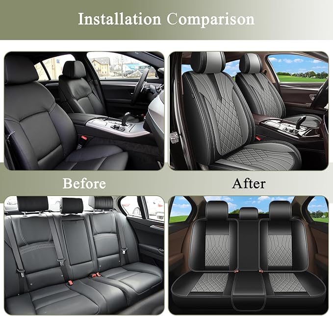Full Set Car Seat Covers for Toyota Camry 2012-2025 2026: Breathable Perforated Leather Seat Cover (Black&Grey)