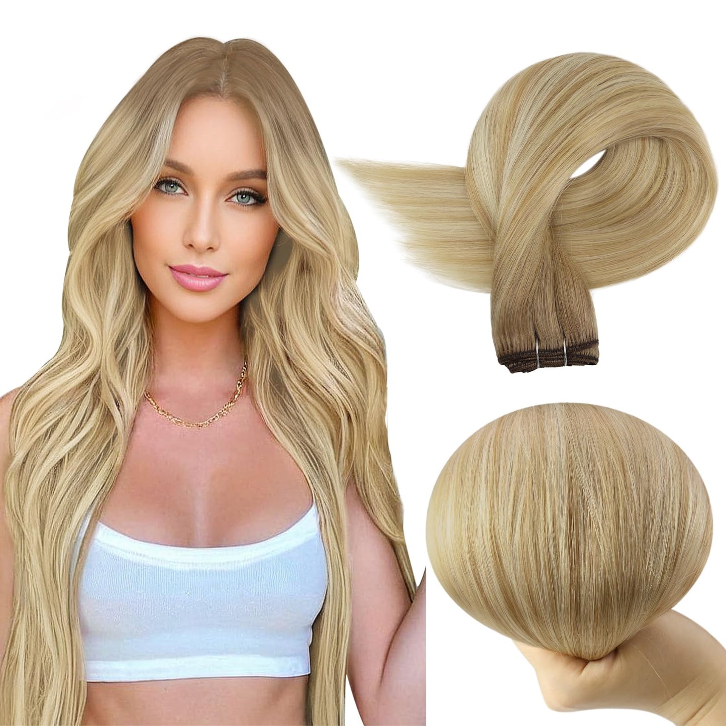 Full Shine Weft Hair Extensions Human Hair Sew In Hair Extensions Blonde Hair Extensions Sew In Color Brown To Honey Blonde Mix