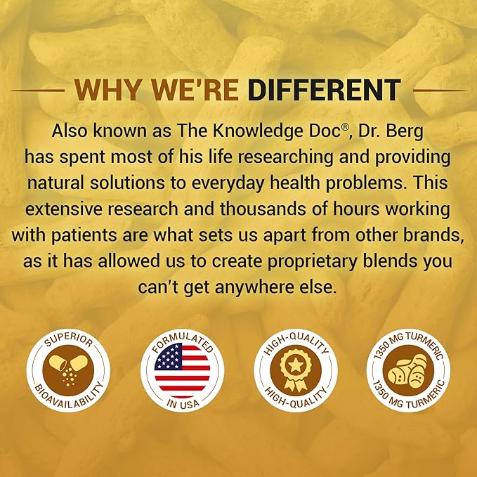 Dr. Berg (Only 2 Per Day) Turmeric Supplement with Black Pepper (BioPerine) - 1350 mg Turmeric Curcumin Supplement with 95% Curcuminoids β Turmeric Curcumin with Black Pepper β 60 Turmeric Capsules