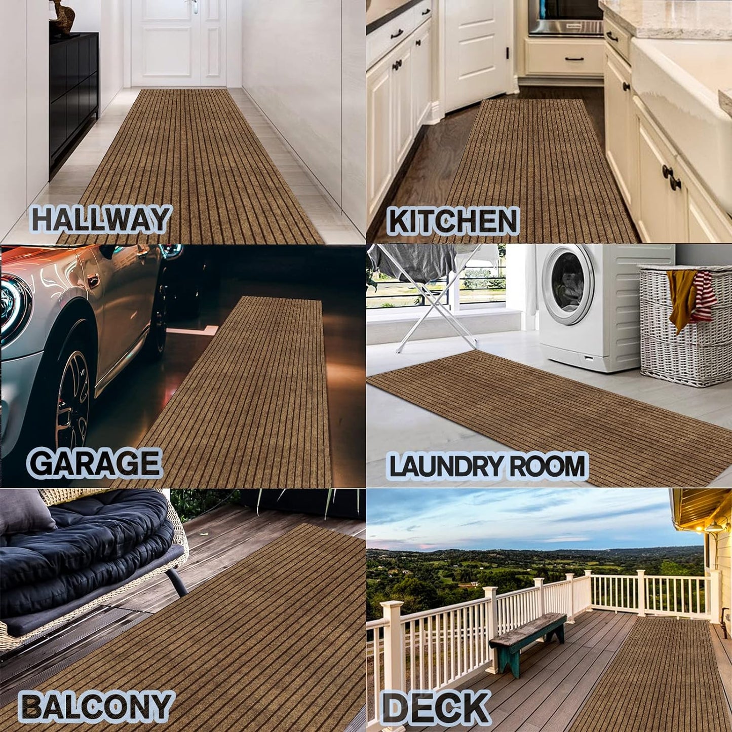 Custom Size Backed Non-Slip Area Rugs Runner, Easy Clean, Waterproof Runner Rugs for Hallway Entryway, Kitchen, Laundry, 4FT x 82FT, Brown Stripe