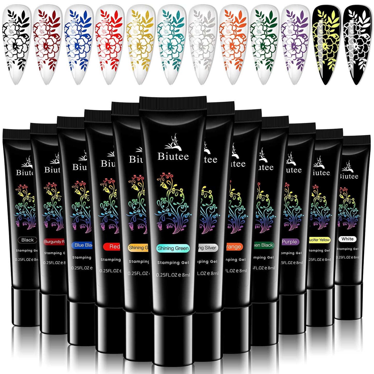 Seisso Stamp Nail Polish Gels, 12 Colors Stamping Gels Black White Glitter Green/Silver/Golden For Nail Stamp Plate Stamper