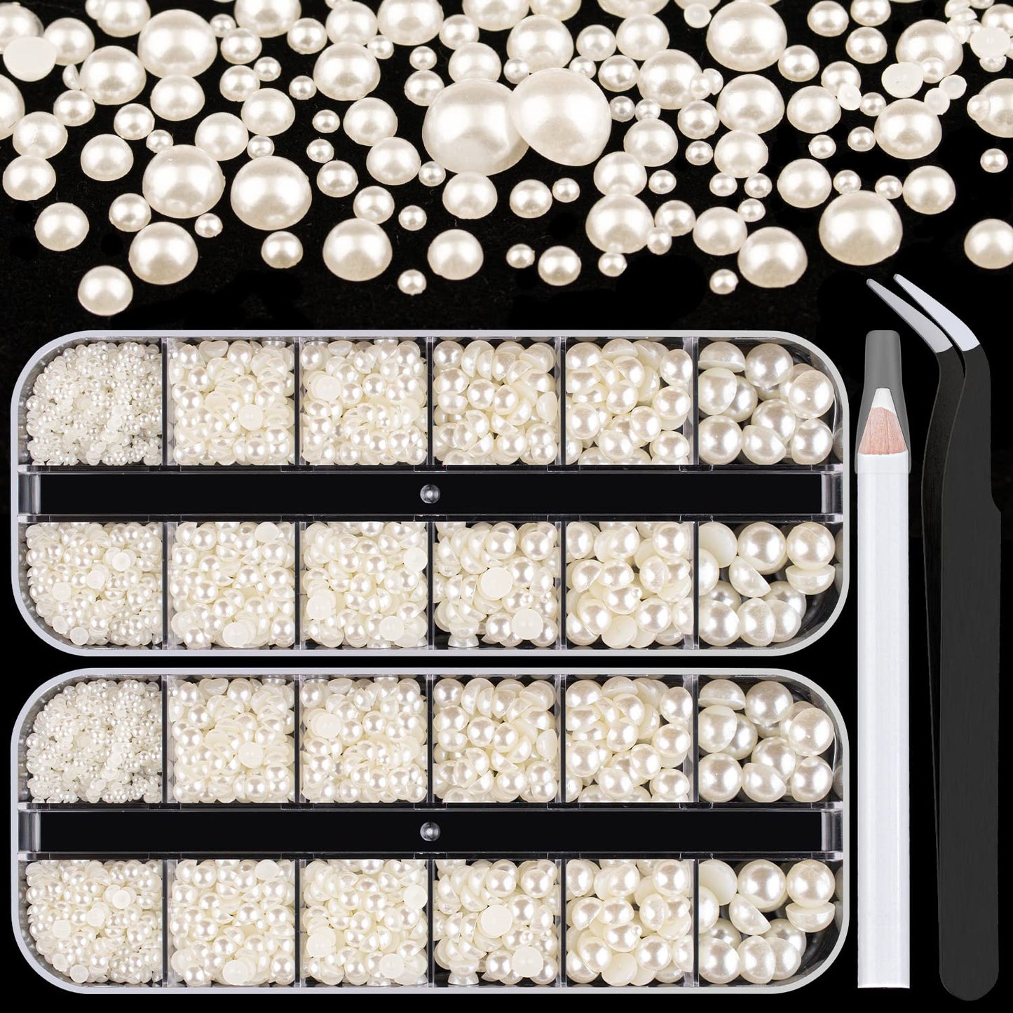 Belleboost Flat Back Pearls Kits 2 Boxes Of Flatback Beige Half Round Pearls With Pickup Pencil And Tweezer For Home Diy And Pro
