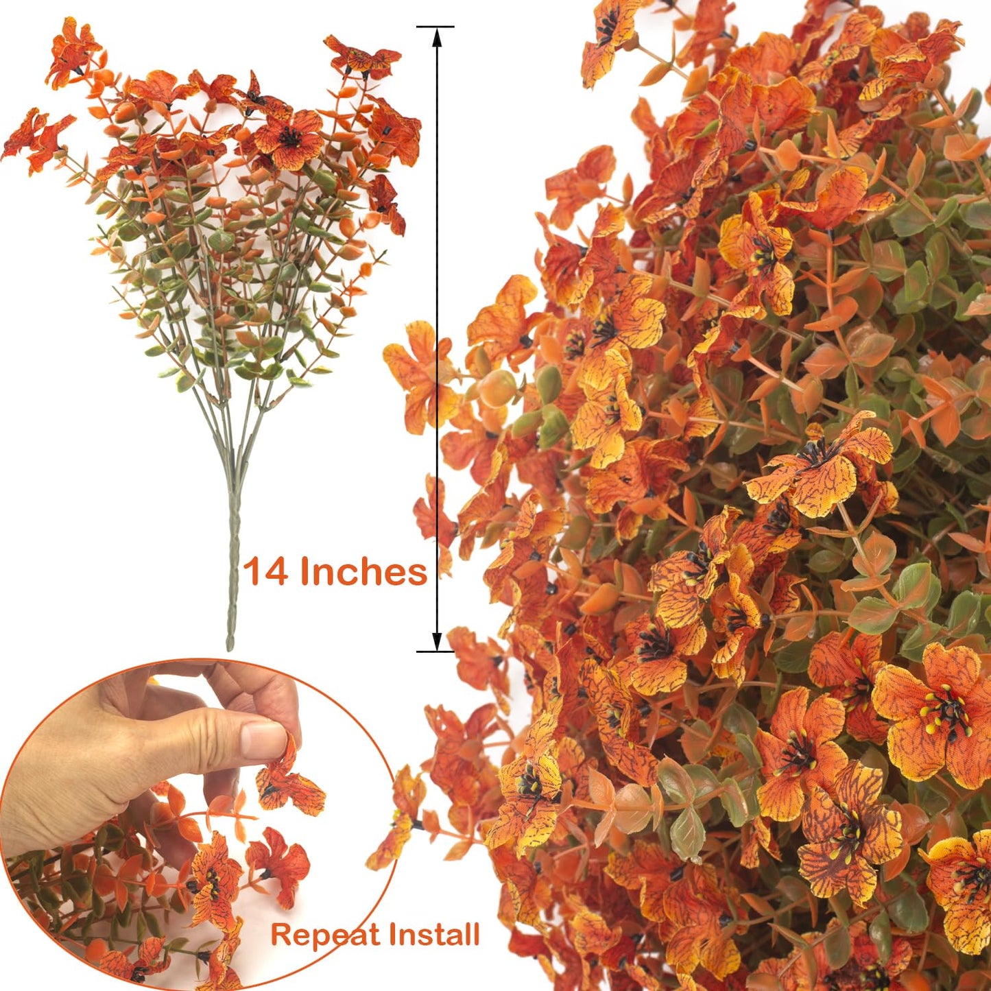 Grunyia 16 Bundles Artificial Fall Flowers for Outdoors Fake Plants UV Resistant Plastic Plants Shrubs Bushes for Home Fall Front Door Porch Garden Autumn Decor (Fall Red)