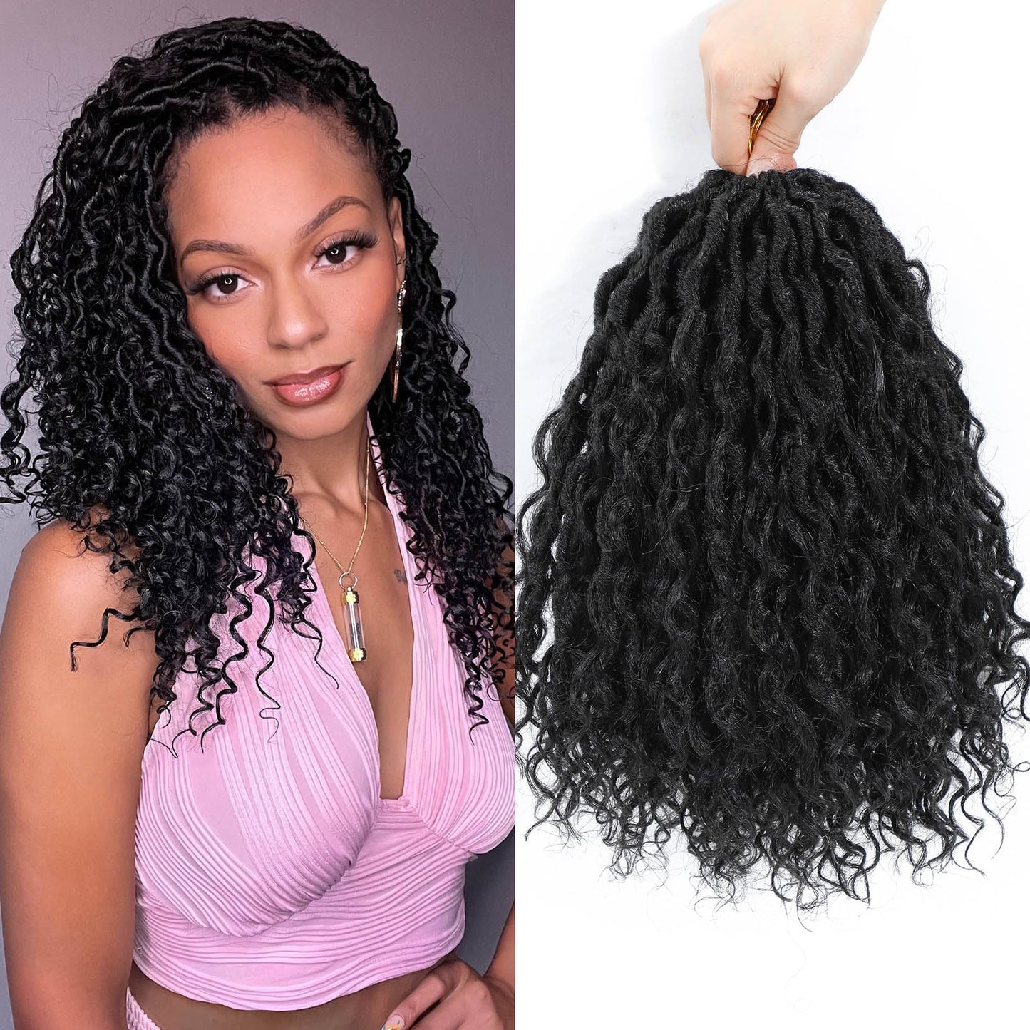 Col Bling 10 Inch 8 Packs Goddess Locs Crochet Hair Faux Locs Crochet Hair For Women Pre Looped River Locs Crochet Hair With Cur