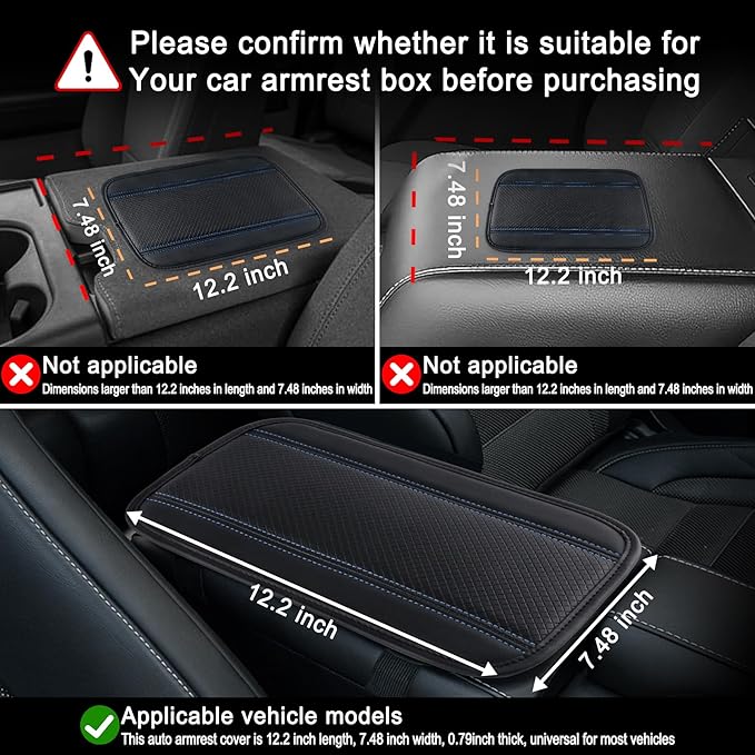 Amiss Car Center Console Pad, Universal Waterproof Car Armrest Seat Box Cover, PU Leather Auto Armrest Cover Protector,Vehicle Interior Accessories fits SUV/Truck/Car (Black-Blue)