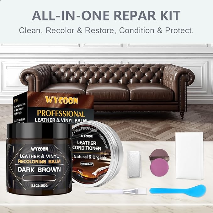 Leather Recoloring Balm with 100ml Mink Oil Conditioner | Dark Gray Repair Kit, Dye & Color Restorer for Furniture, Sofa, Car Seats, Bags | Restore Faded & Scratched Surfaces