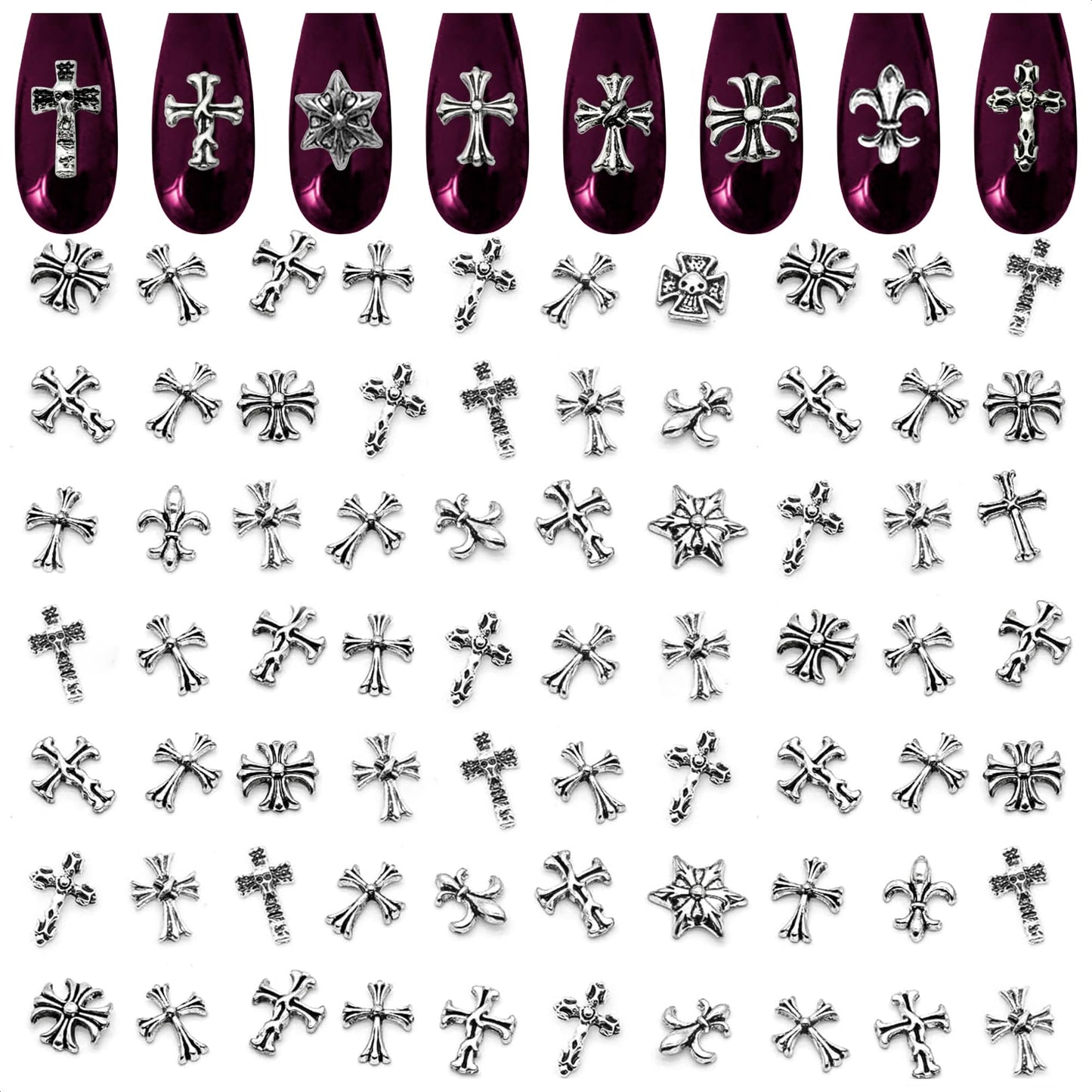 100 Pcs Cross Nail Charms For Nails Design - Cross Charms For Nails Silver Nail Charms And Gems Nail Charms Y2K Nail Cross Charm
