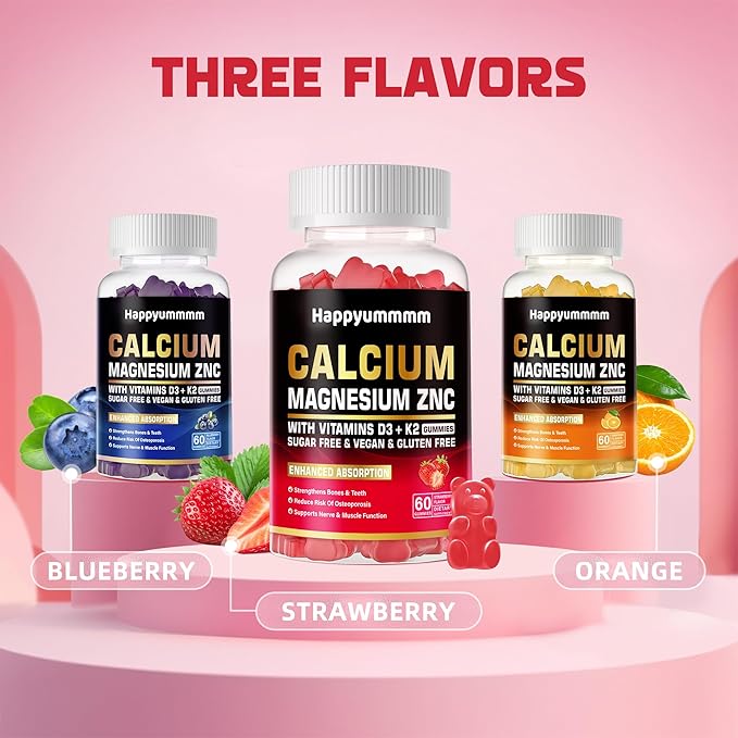 Calcium Magnesium Zinc Gummies with Vitamin D3 & K2 Strawberry-120.
