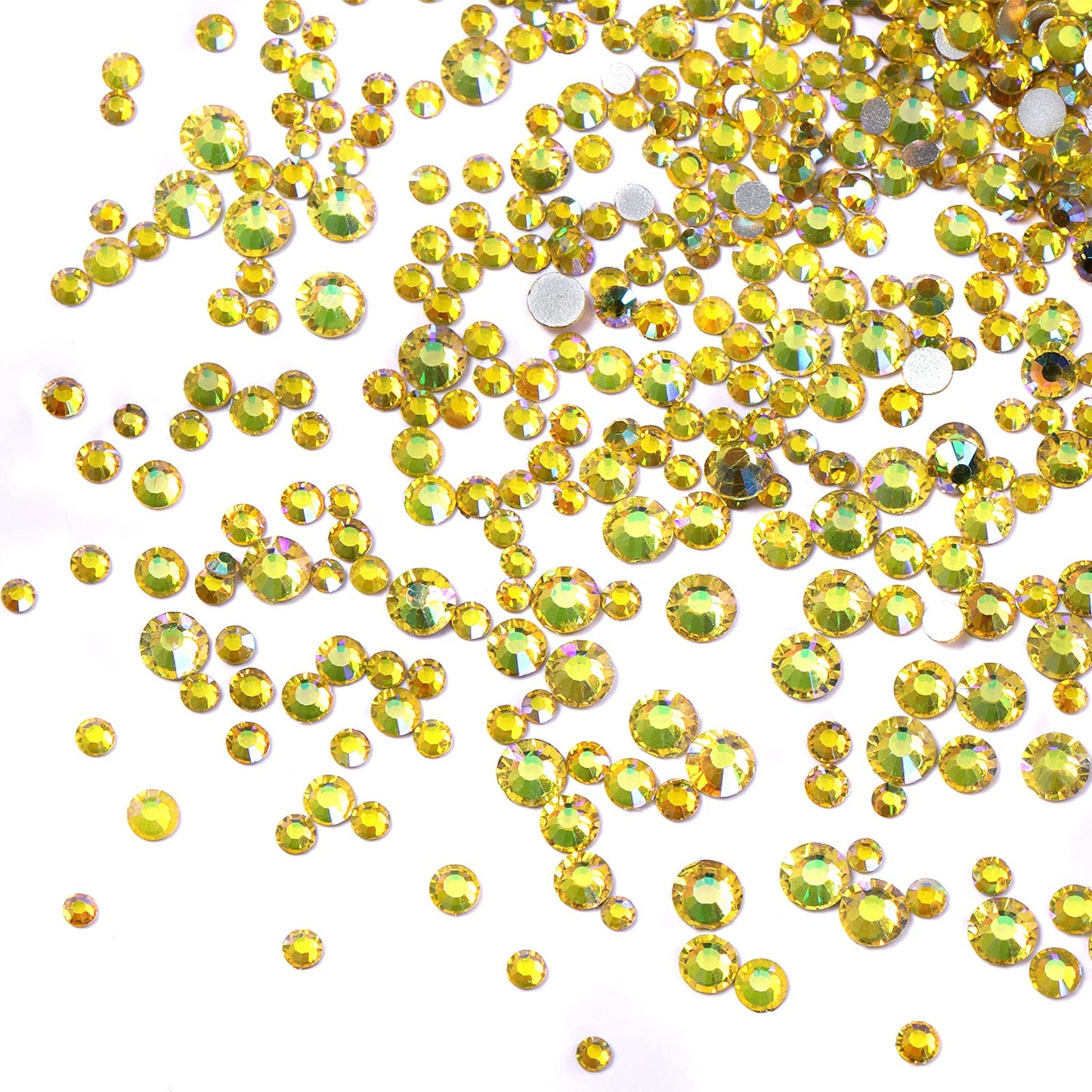 Jollin 3456Pcs Flatback Rhinestones Glass Charms Diamantes Gems Stones For Nail Art 6 Size Ss4~Ss12 Lemon Ab