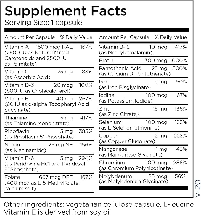 Metabolic Maintenance Little One - Children's Multivitamin with Iron, Kids 6-12 yrs - Active B Vitamins, Minerals + Vitamin D for Immune + Bone Health (90 Small Sized Capsules)
