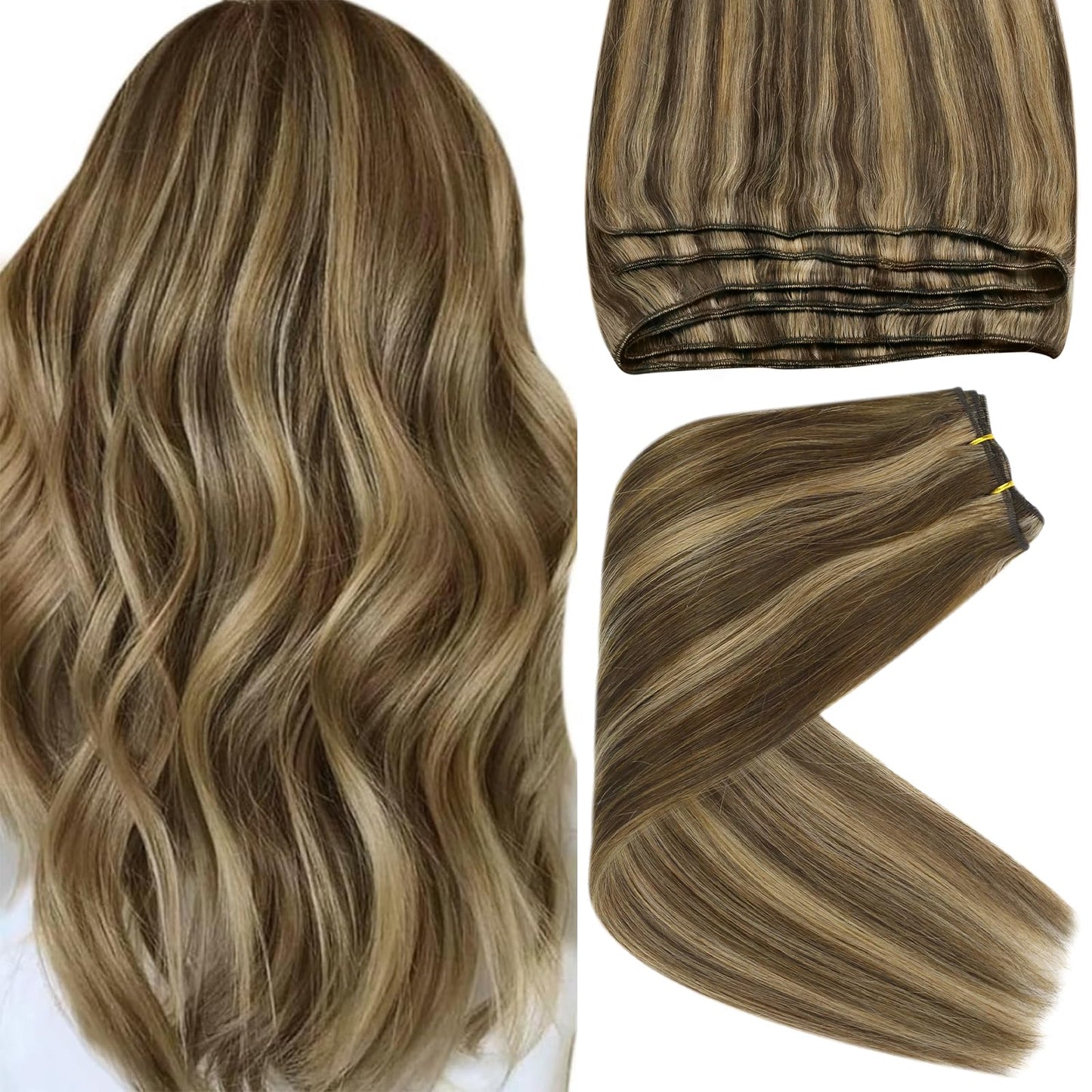 Sunny 135G Human Hair Weft Hair Extensions Sew In Hair Extensions Real Human Hair Brown Long Hair Weft Extensions Dark Brown Hig