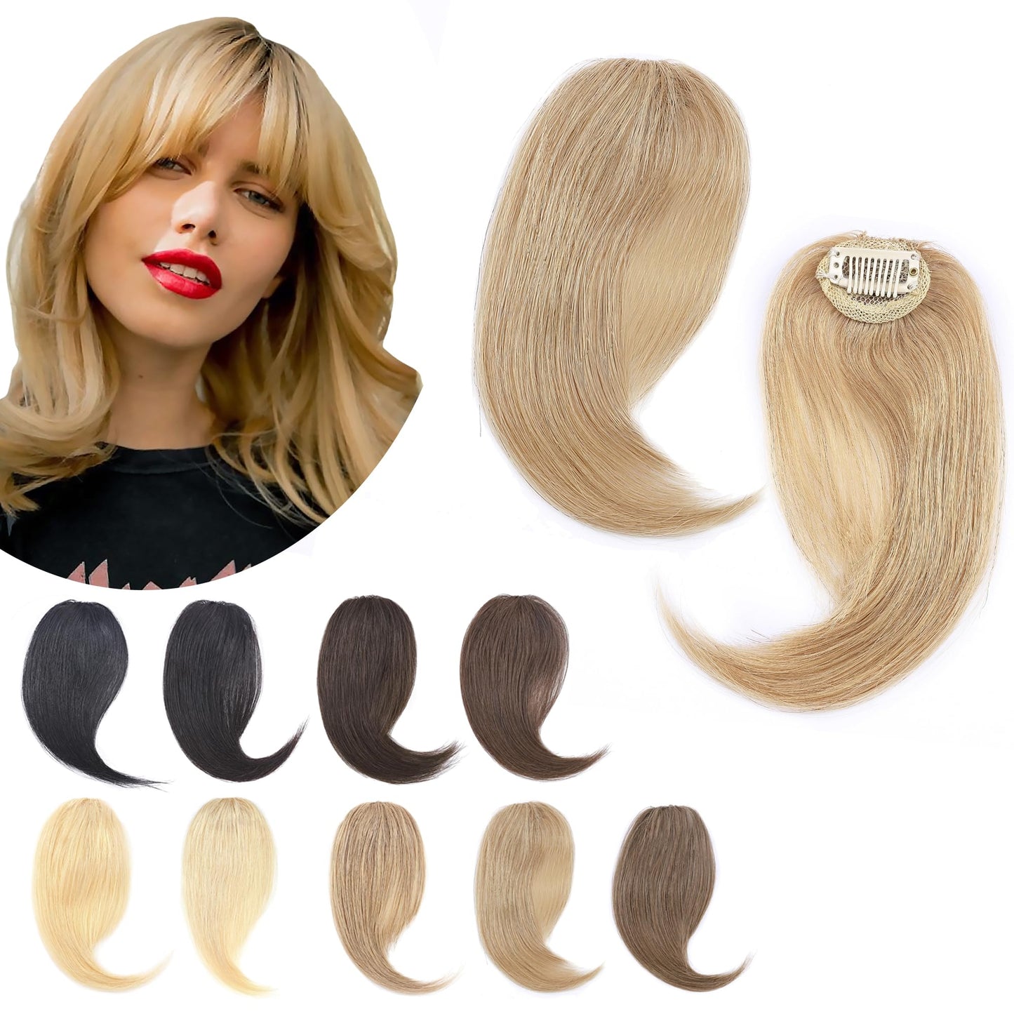 Sego Side Bangs Clip In Bangs 100% Real Human Hair 10 Inch 2Pcs French Bangs Wave Fringe Swept Natural Look Hair Piece 15G/Pcs-N