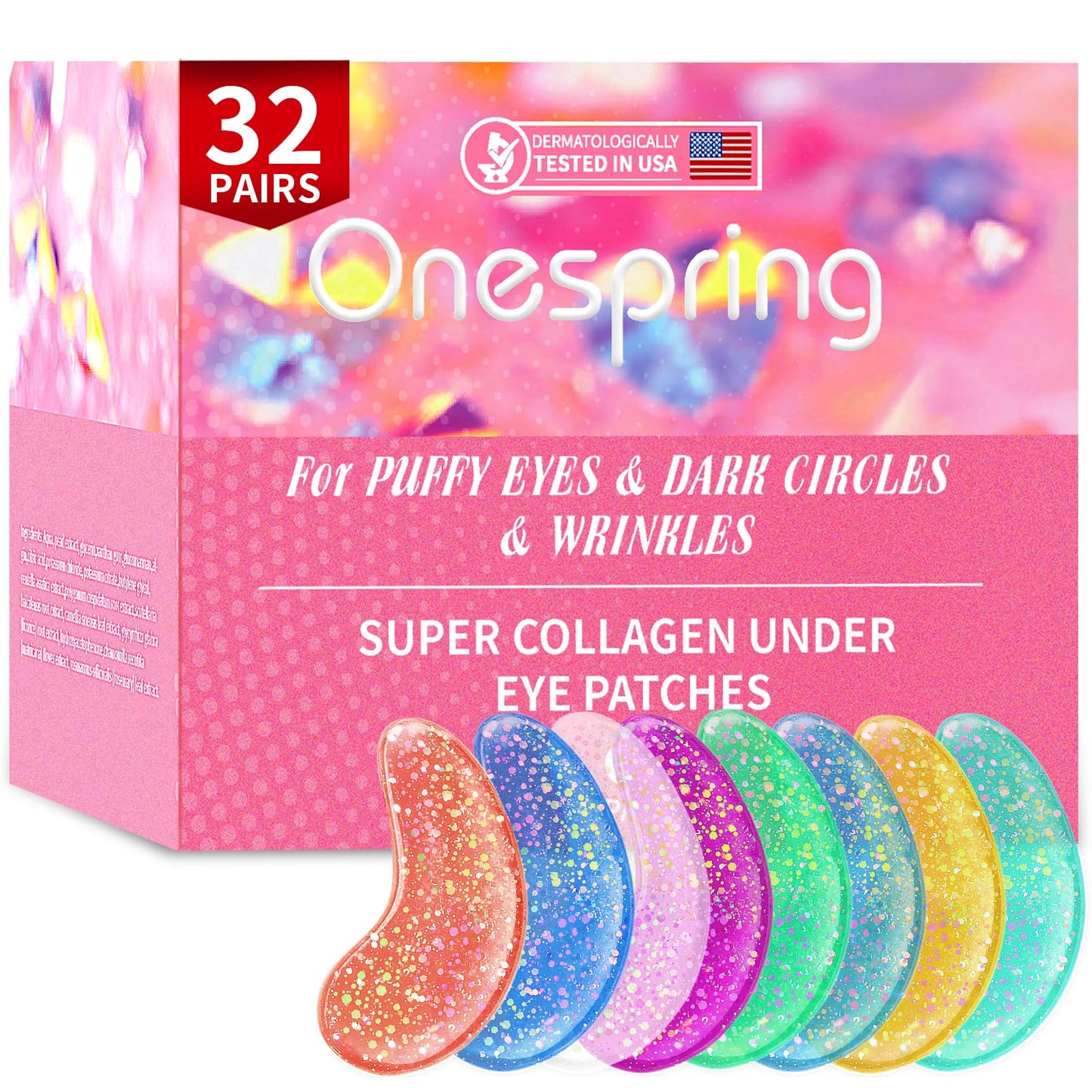 Onespring Under Eye Patches (32 Pairs) - Collagen-Infused, Anti-Puffiness & Dark Circle Treatment - Luxurious Skincare For Under