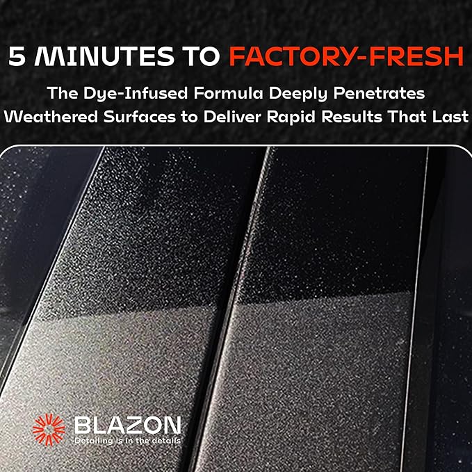 BLAZON Black Trim Restorer โ Dye-Infused Plastic Restorer for Faded Exterior Trim, Deep Black Finish, Scratch Correction, Long-Lasting Durability & UV Protection - 8 oz