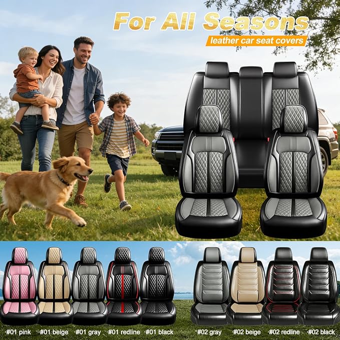 Fit Cruze Car Seat Covers for Select Chevrolet/Chevy Cruze 2011-2019, Premium Full Coverage Leather, Airbag Compatible, Waterproof All Weather Seat Cushion Protector, Front Pair Black+Gray
