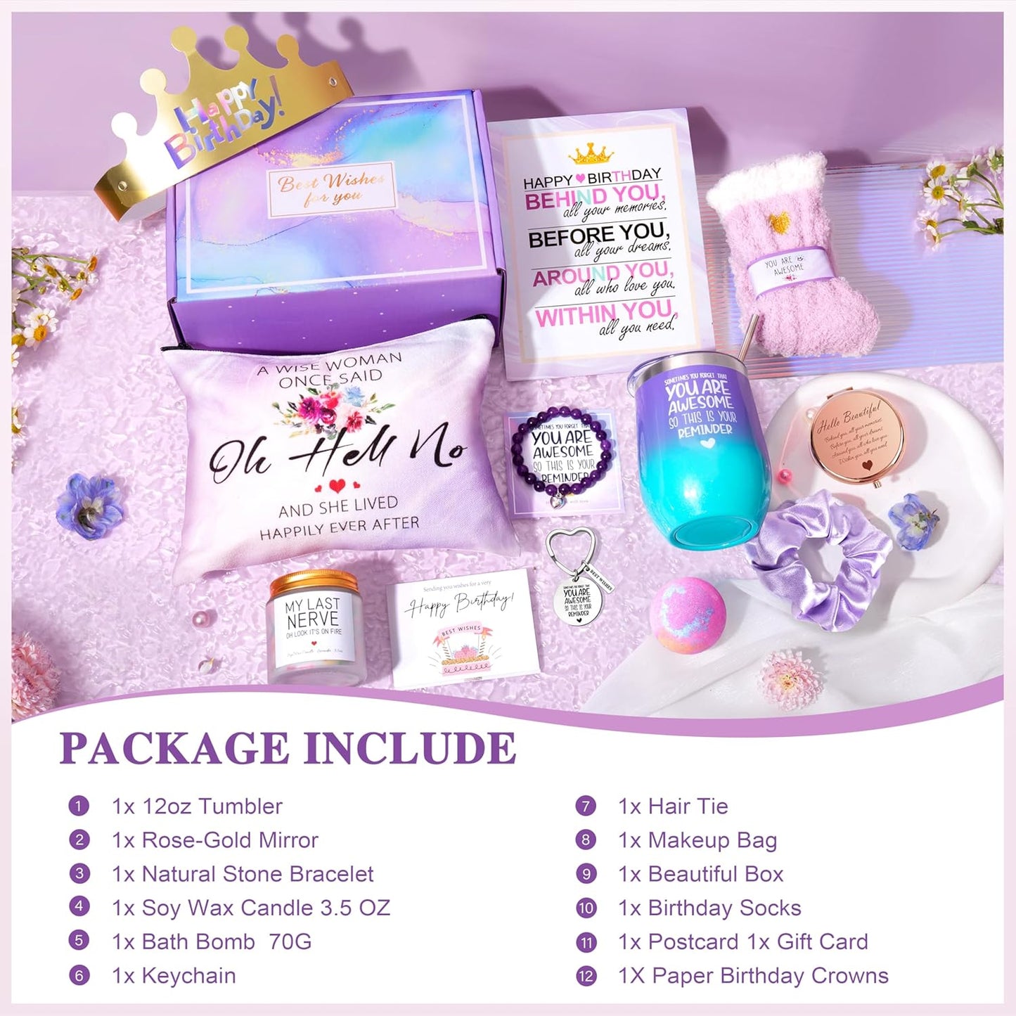 Gifts for Women, Birthday Gifts for Women, Happy Birthday Gifts Basket, Gift Set for Best Friends Female Sister Mom Wife Her Girlfriend Coworker Bestie Bff