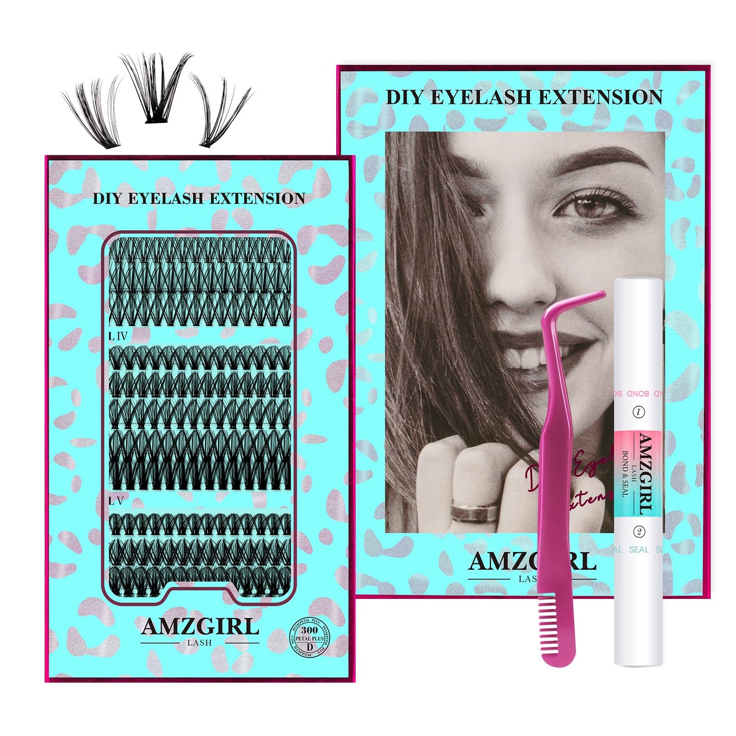 Eyelash Extension Kit 300Pcs, Individual Lash Clusters D Curl, Diy Lashes Extensions Kit With Lash Bond And Seal Eyelash Tweezer