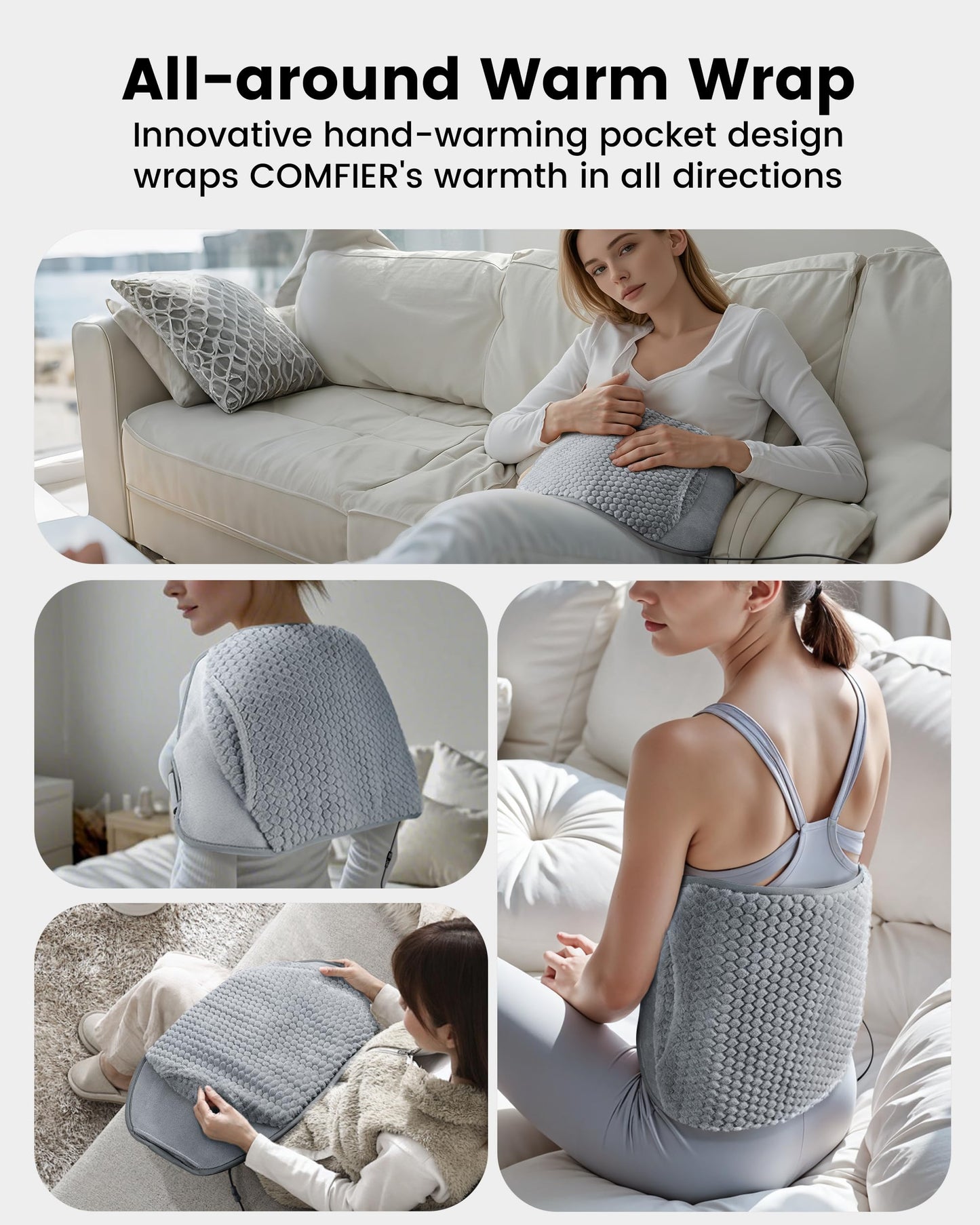 COMFIER Heating Pad for Back Pain Relief,Lower Back Massager with Heat with Hand Warmer Pocket,Extra-Large Size 61",Back Heating Pad for Period Cramps,Fast Heat Pad,Gifts for Women Men Mom Dad