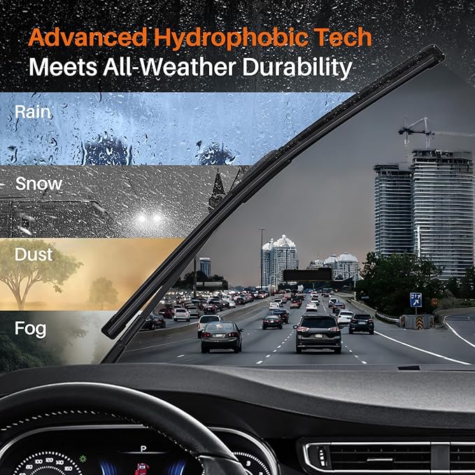 DOG TAIL Water Repellent Silicone Wiper Blades 26" 18" Set with Multiple Adapters and 2 Refills, Automotive Replacement Front Windshield Wiper Blades for My Car with Water Repellency Formula DropClear
