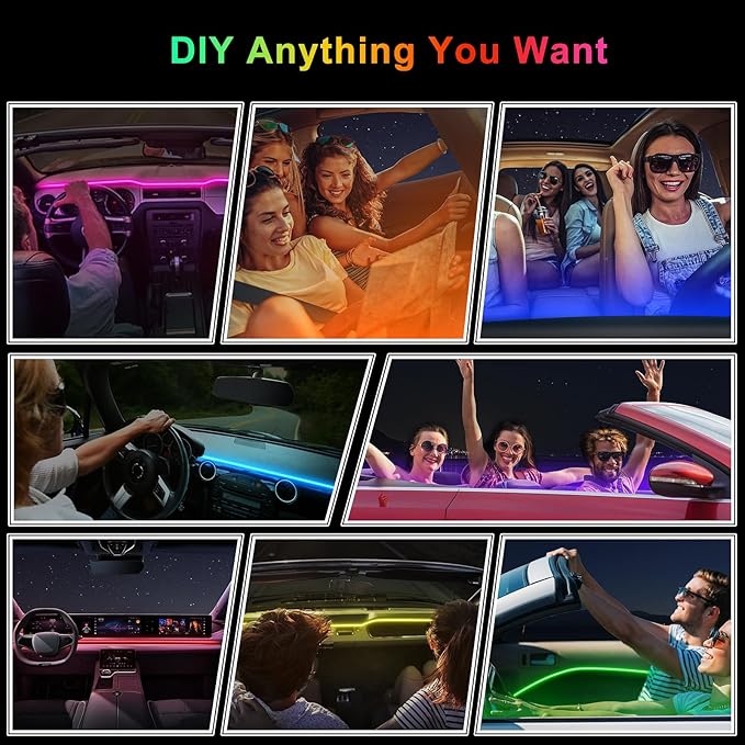 Acrylic Interior Car LED Strip Light with 6mm Sewing Edge - 43.3 inches Ambient Lighting Kits, Neon LED Strip Light(110CM/43.3IN, Ice Blue)