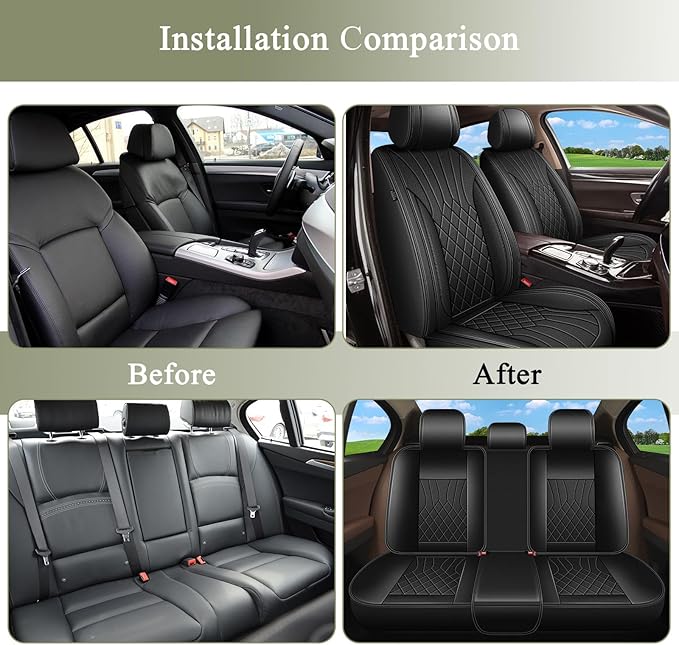 Full Set Car Seat Covers for Hyundai Santa Fe 2007-2025 2026: Breathable Perforated Leather Seat Cover 5 Seats (Black)