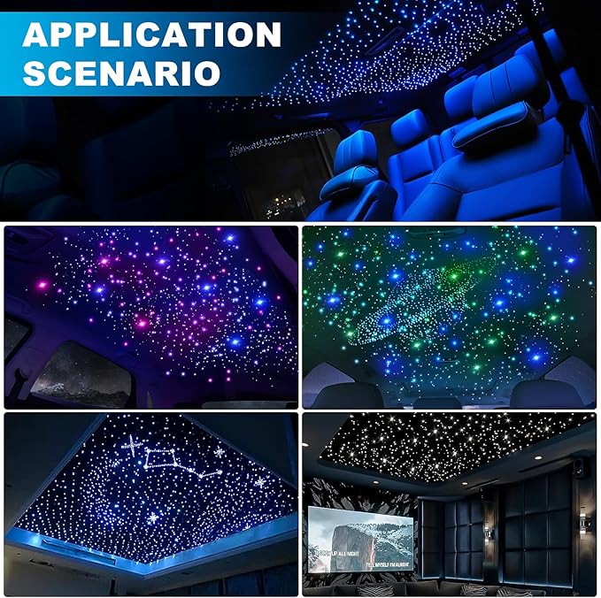 4 Colors 32W Twinkle Starlight Headliner Kit for Car Home with APP&RF Remote,RGBW 1000pcs*0.03in*13.1ft Cables Fiber Optic Star Sky Roof Lights,4 Port Engine Sound Activated Car Ceiling Star Lights