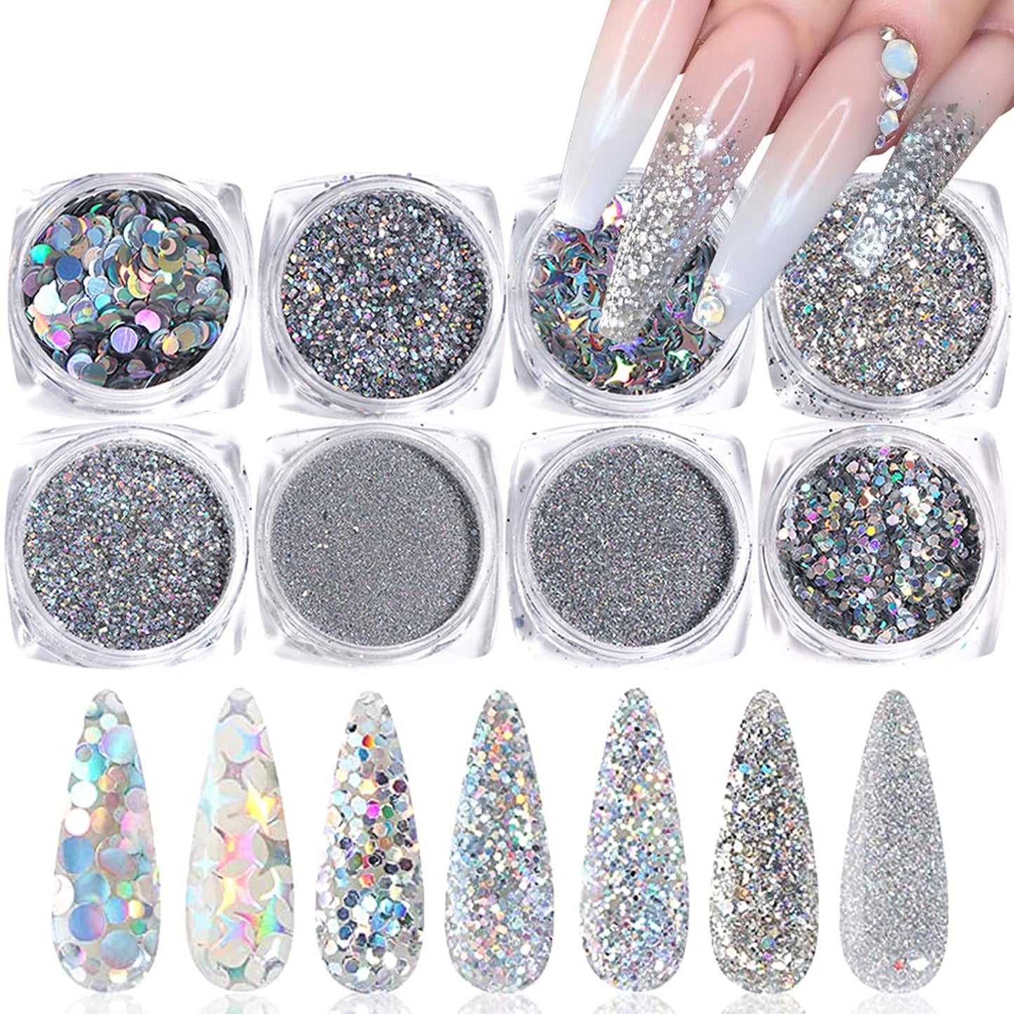 Holographic Nail Sequin Glitter Accessories Colorful 3D Glitter Flakes Nail Supply Acrylic Flakes Designs False Nails Manicure T