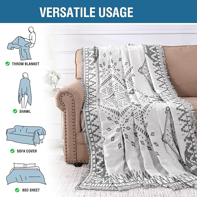 H.VERSAILTEX Reversible Sofa Cover Couch Cover for Dog Sofa Slipcover for Most Shape Sofa Furniture Protector with Tassels Sectional Couch Cover (Medium: 71" x 91", Dark Grey/White)