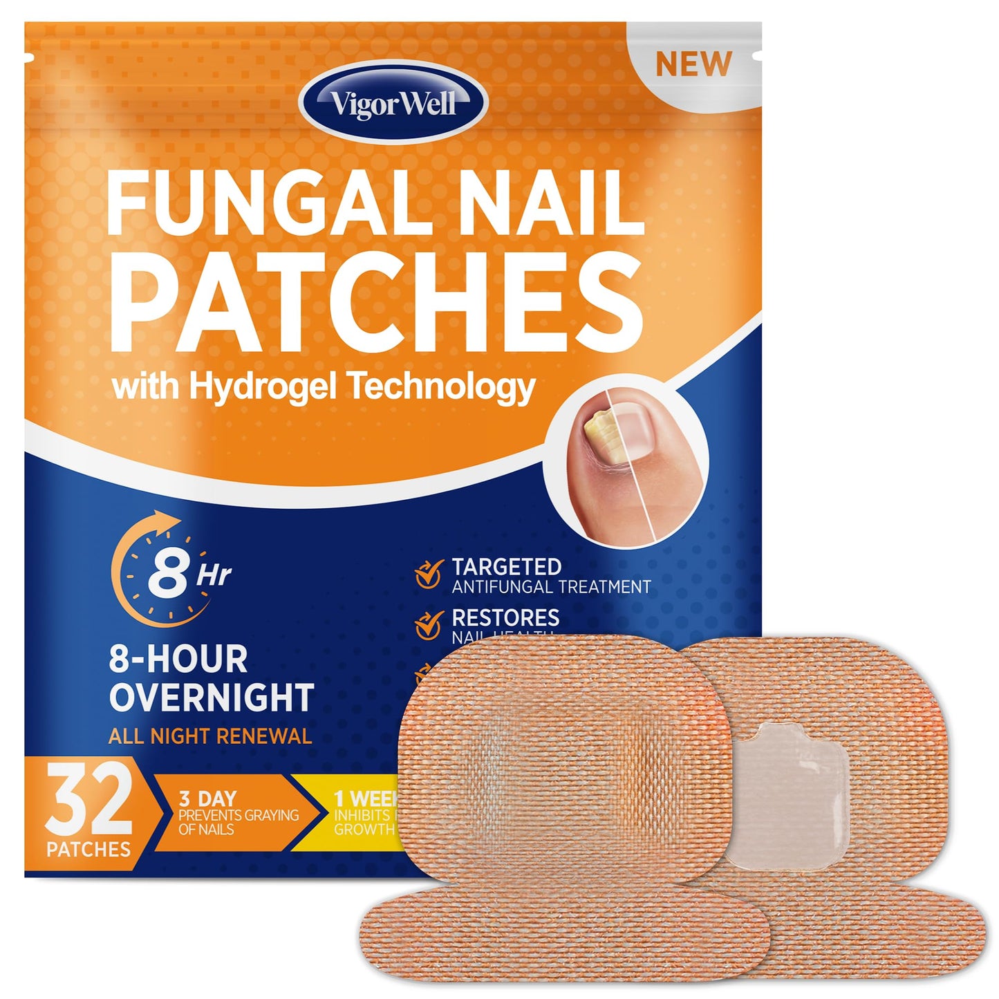 Toenail Fungus Treatment Extra Strength - 32 Patches with Hydrogel for Overnight Repair Fungus Nail Treatment For Toenail - Nigh