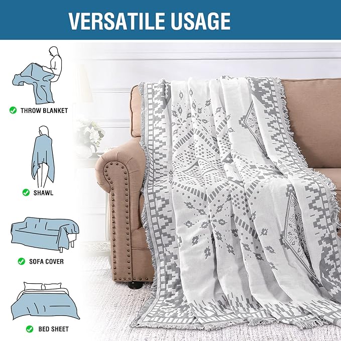H.VERSAILTEX Reversible Sofa Cover Couch Cover for Dog Sofa Slipcover for Most Shape Sofa Furniture Protector with Tassels Sectional Couch Cover (Medium: 71" x 91", Dove Grey/White)