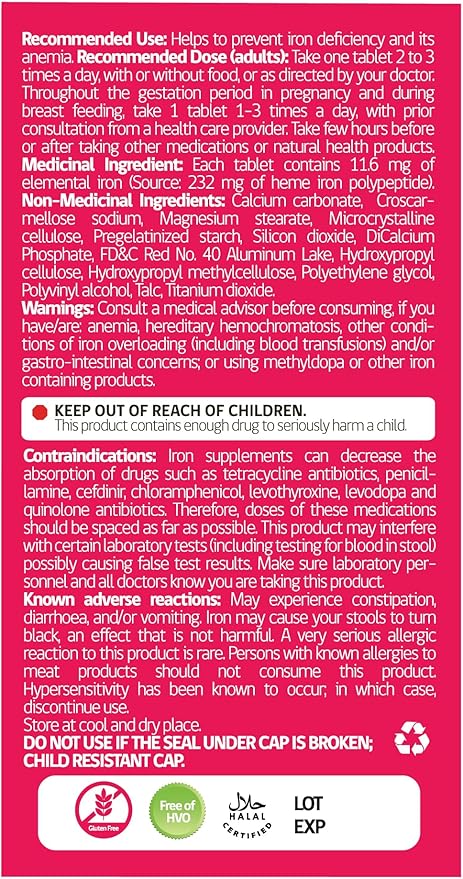 Hemeboost 11.6mg (232mg Heme Iron) I 60 Tablets I High Potency Natural Iron Supplement I High Absorption & Gentle on Stomach I Iron Pills for Adults & Safe for Use in Pregnancy