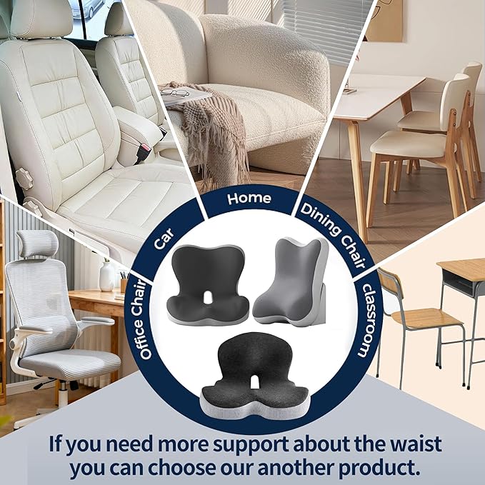 Onever Ergonomic Memory Foam Seat Cushion, Lumbar Support Non Slip for Truck Driver Long Driving Office Chair Back Tailbone Pain Relief Black