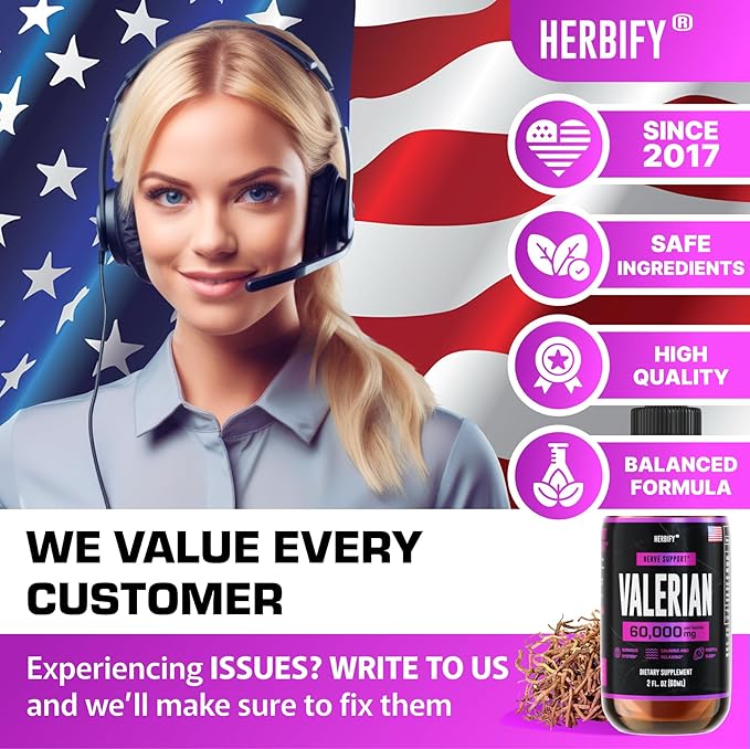 HERBIFY Valerian Root Supplement - Valerian Root Tincture – Nervous System Support 2 Fl oz