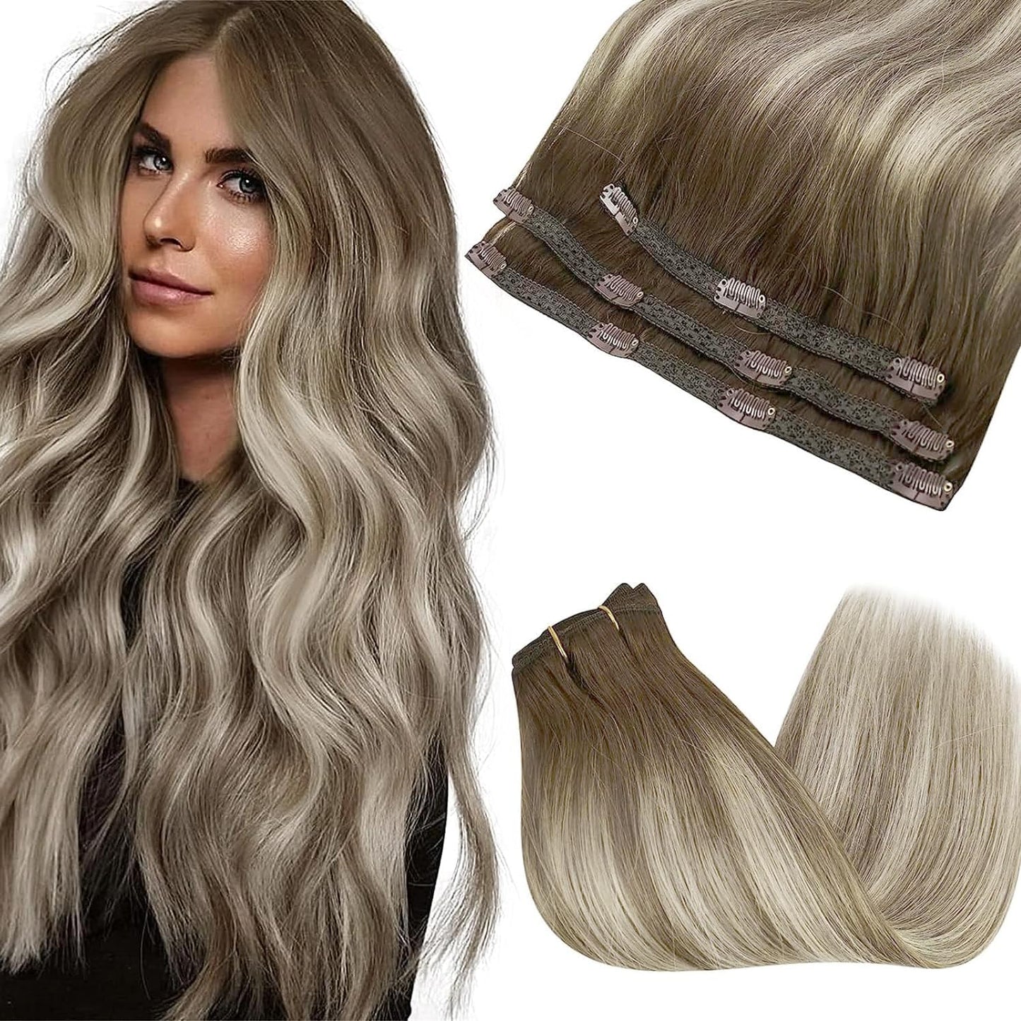 Sunny Clip In Hair Extensions Ombre Real Hair Extensions Clip In Human Hair Dark Brown Ombre Light Brown Blonde Balayage Hair Cl