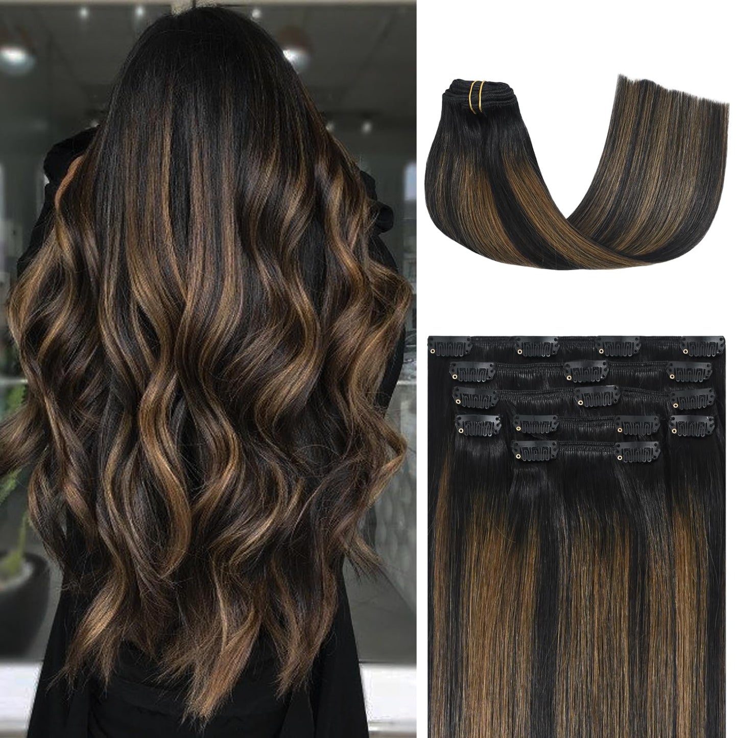 Honsoo Hair Extensions Clip In Human Hair Extensions Natural Black To Chestnut Brown 70G 20In 7 Pcs Natural Soft Hair, Can Be St