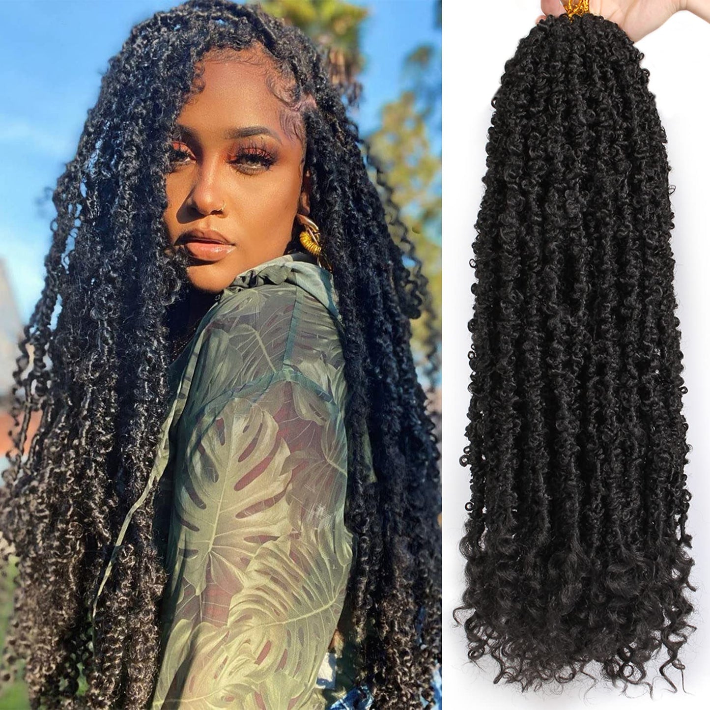Leeven 24 Inch Pre-Twisted Butterfly Locs Crochet Hair 6 Packs Natural Black Long Distressed Faux Locs Crochet Braids Hair With