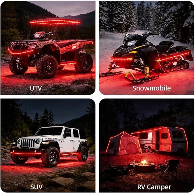 12V Marine Boat LED Light Strip Super Bright, 2 Pack 2FT IP68 Fully Waterproof RV Front Cap Lights, Golf Cart Underglow Roof Lights Strip for Truck ATV UTV SUV Car Pickup Trailer, Cuttable, Red