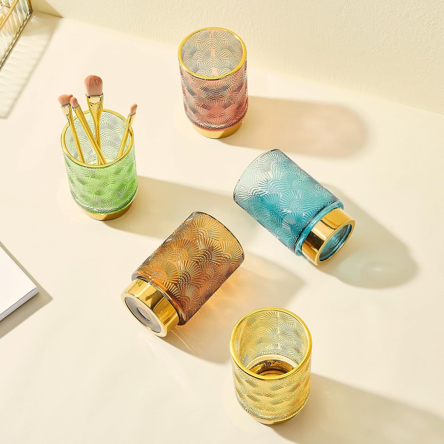Makeup Brush Holder Organizer,Toothbrush Holders,Desk Pen Pencil Holder,Multifunctional Vintage Glass Brush Cup(A41-5-US)