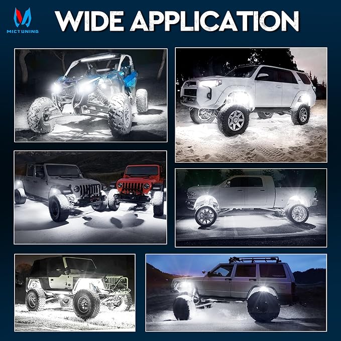 MICTUNING Q1 Max White Rock Lights, 8 Pods Super Bright Pure Underglow Light Kit, IP68 Waterproof for Truck Car ATV UTV Golf Cart (2 Year Warranty)