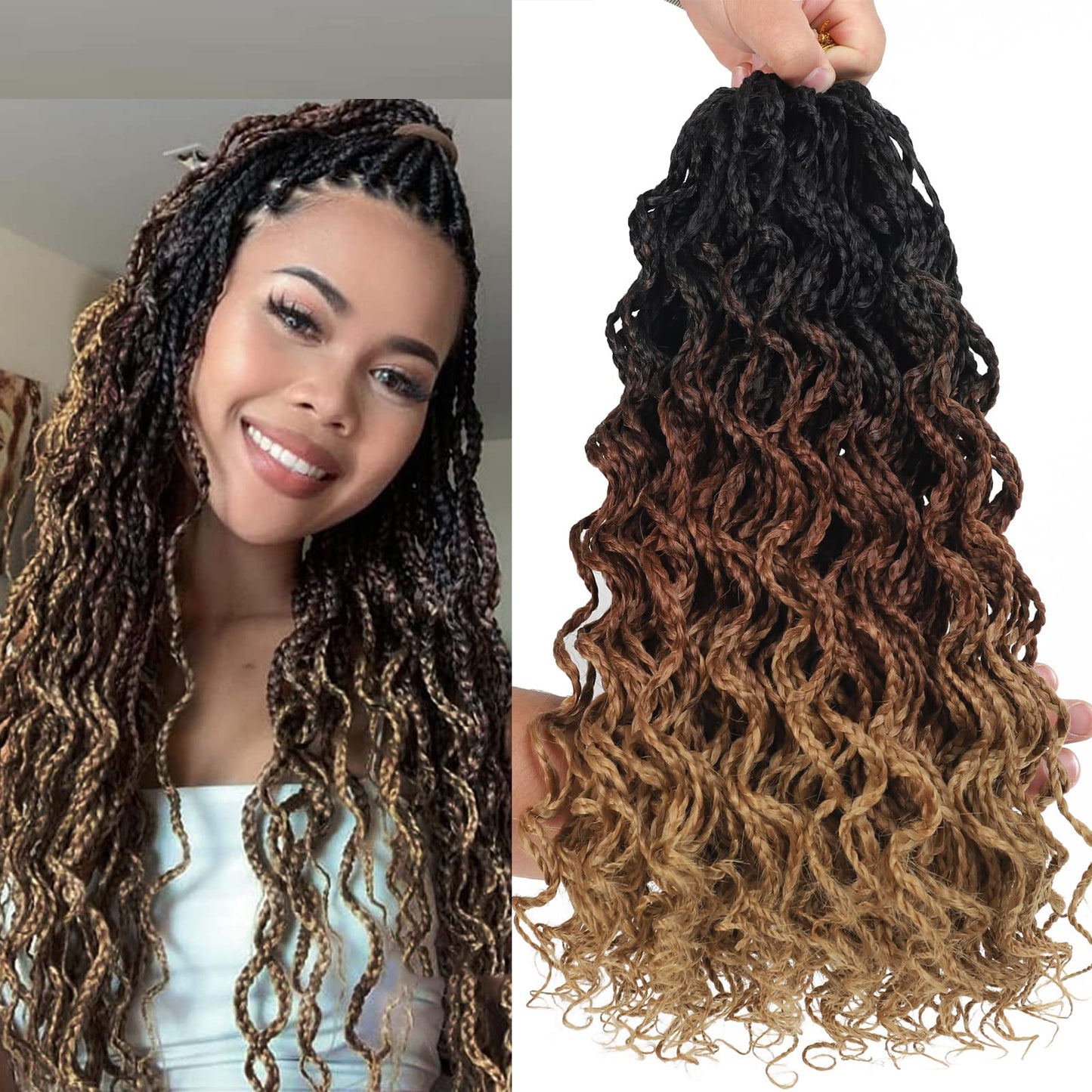 150 Strands Goddess Box Braids Crochet Braids Hair Pre Lopped With Curly Braids Synthetic Kanekalon Braiding Hair 14 Inch 5Packs
