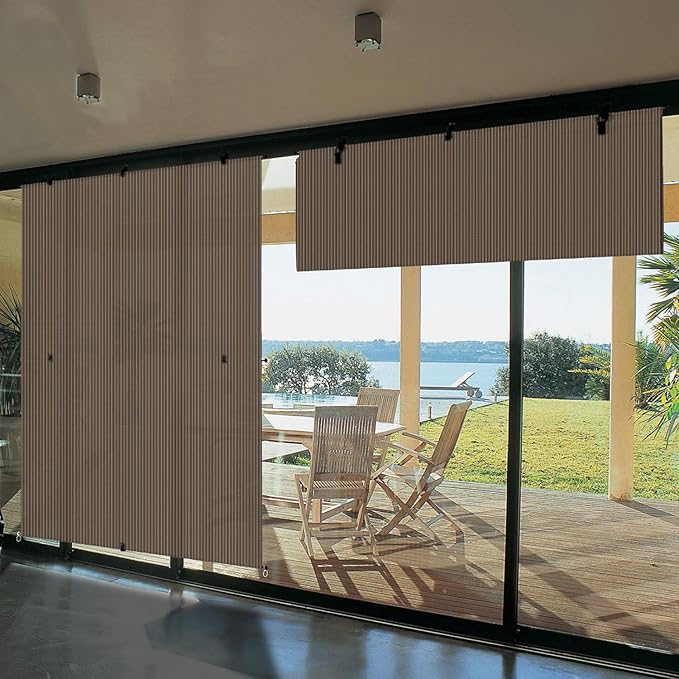 Bynbbur 7'W x 9.5'H Outdoor Patio Shades Foldable Roller Blinds, 220 GSM Sun Shade Roll Up Porch Screens Exterior Shade Cloth for Deck Pergola Backyard, Brown