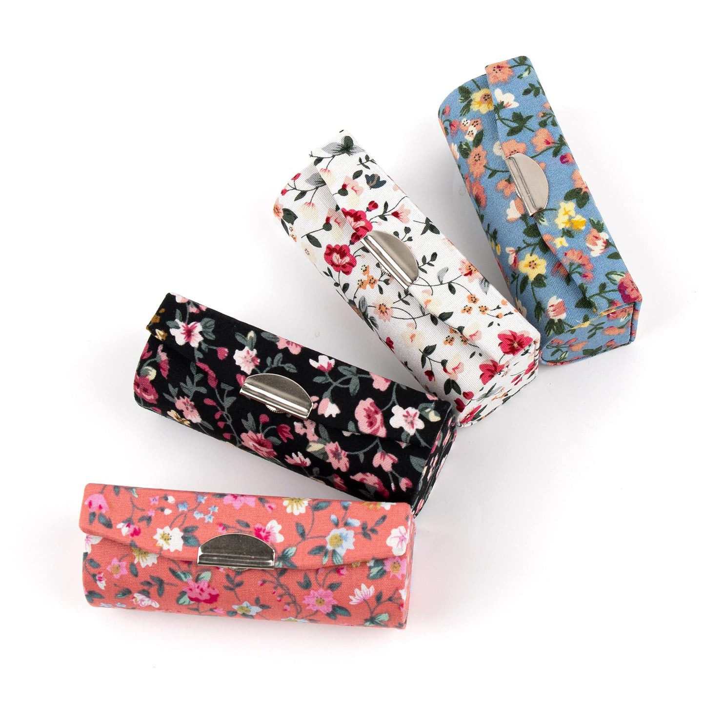 Auear, 4 Pack Women Floral Lipstick Case With Mirror Lipstick Holder For Purse Travel Makeup Storage Organizer (Small Flower Pat