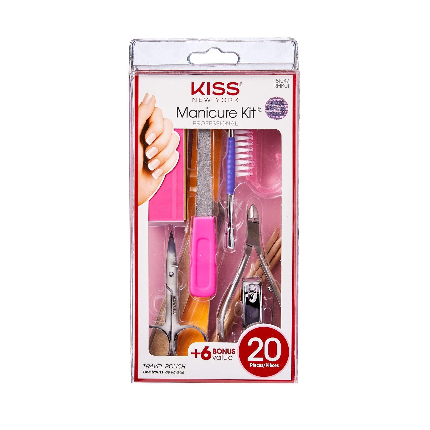 Kiss Professional 20 Piece Manicure Kit With Nail Clipper, Cuticle Nipper, Nail Brush, Cuticle Pusher, 3 Emery Boards, 2 Nail Fi