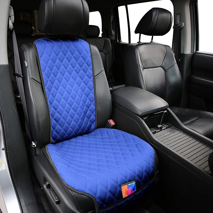 FH Group Car Seat Cushion β Faux Leather Single Front Seat Cover with Front Pockets, Airbag Compatible, Universal Fit Car Seat Cushion for Driver or Passenger Seat, SUV, Truck, Sedan & Van β Blue