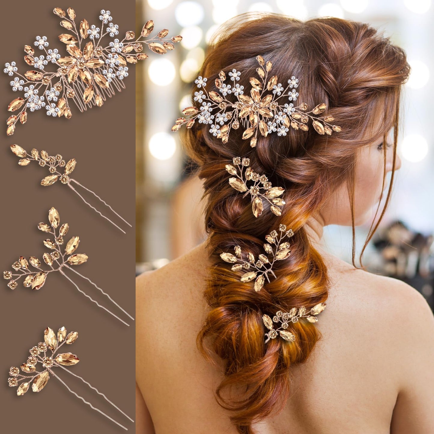Wedding hair accessories, Bridal for piece, piece for brides, headpiece comb(Champagne)