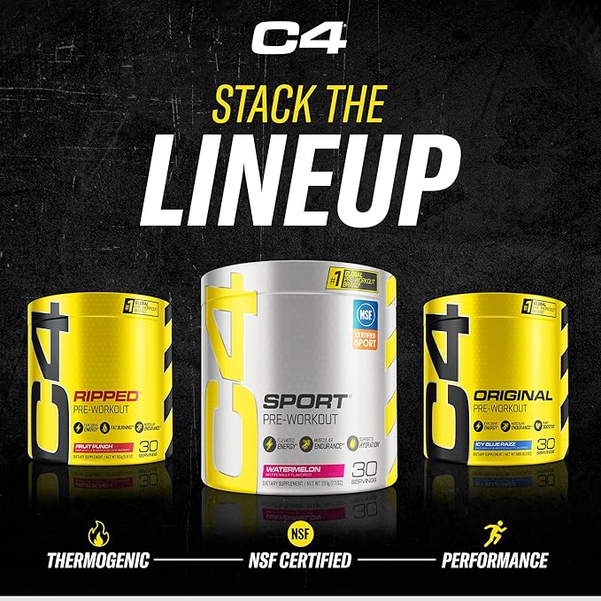 Cellucor C4 Original Pre Workout Powder ICY Blue Razz - Vitamin C for Immune Support - Sugar Free Preworkout Energy for Men & Women - 150mg Caffeine Plus Beta Alanine Plus Creatine - 60 Servings
