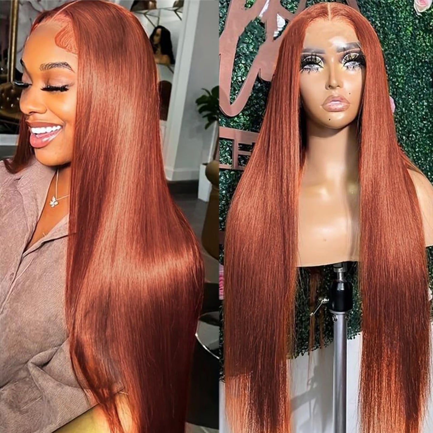Missyvan Long Straight Orange Ginger Color Hair Lace Front Wig Synthetic Middle Part T-Lace Light Yaki Glueless Lace Wig For Wom