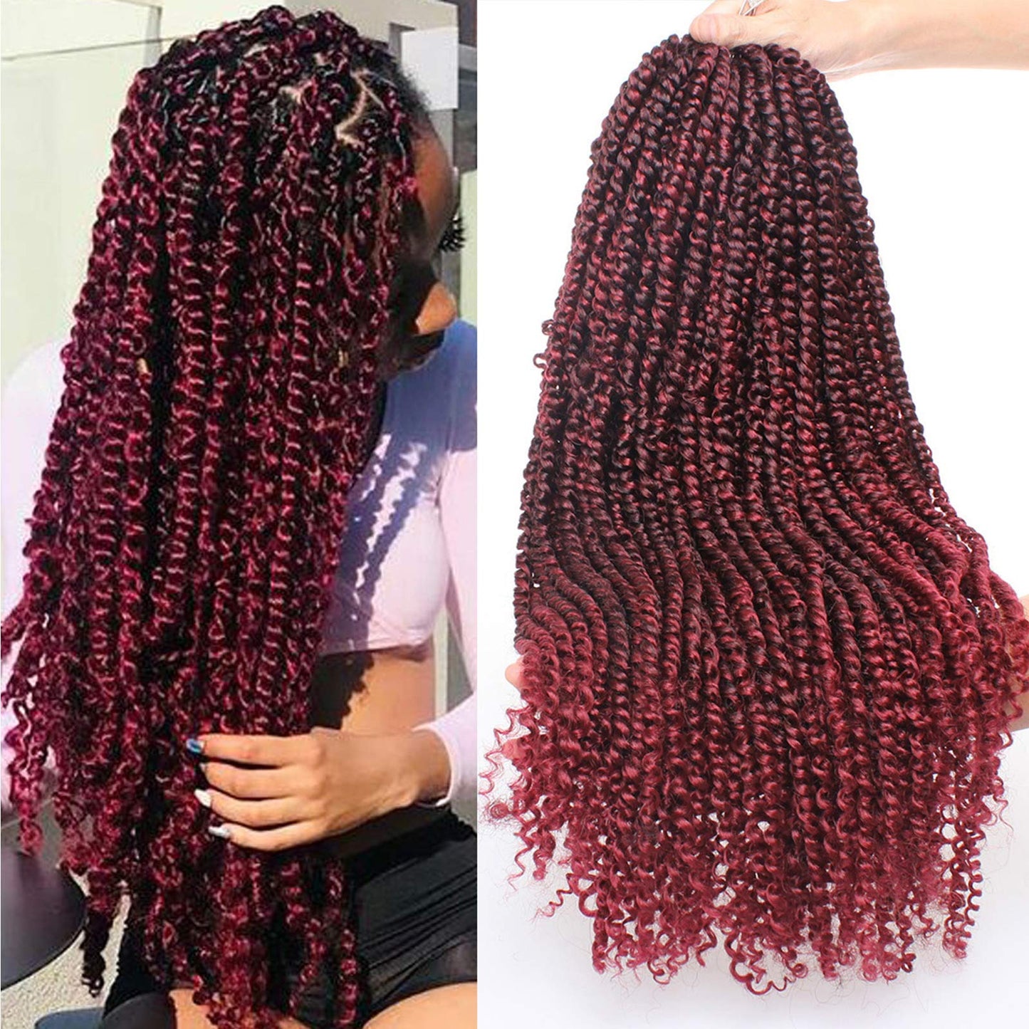 Leeven 8 Packs Pre-Twisted Passion Twist Crochet Hair 22 Inch Ombre Color Hair For Passion Twist Braiding Curly Ends Hair Extens