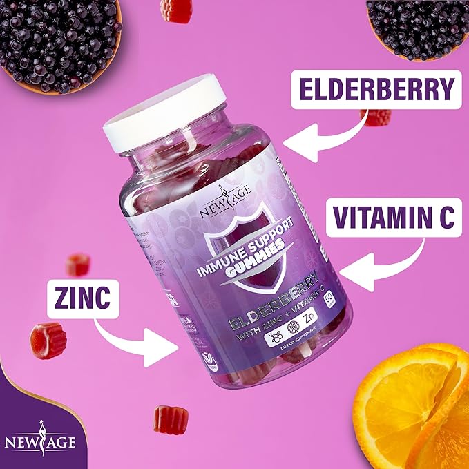 NEW AGE Immune System Support Gummies - Sambucus Black Elderberry Gummies with Vitamin C and Zinc (Immune Support 180 Gummies)